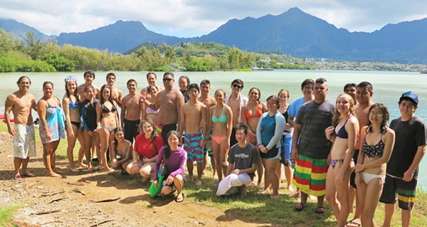 PaCES students after a snorkel survey of the coral reef at the Hawai‘i Institute of Marine Biology on Coconut Island - Photo courtesy of Celeste Yee