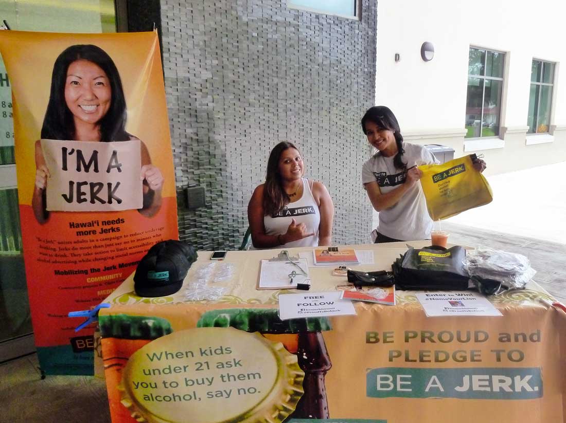 The 'Be a Jerk' table asked people to pledge not to buy alcohol for minors – Cynthia Lee Sinclair